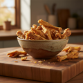 British chicken feet natural dog chew in rustic bowl